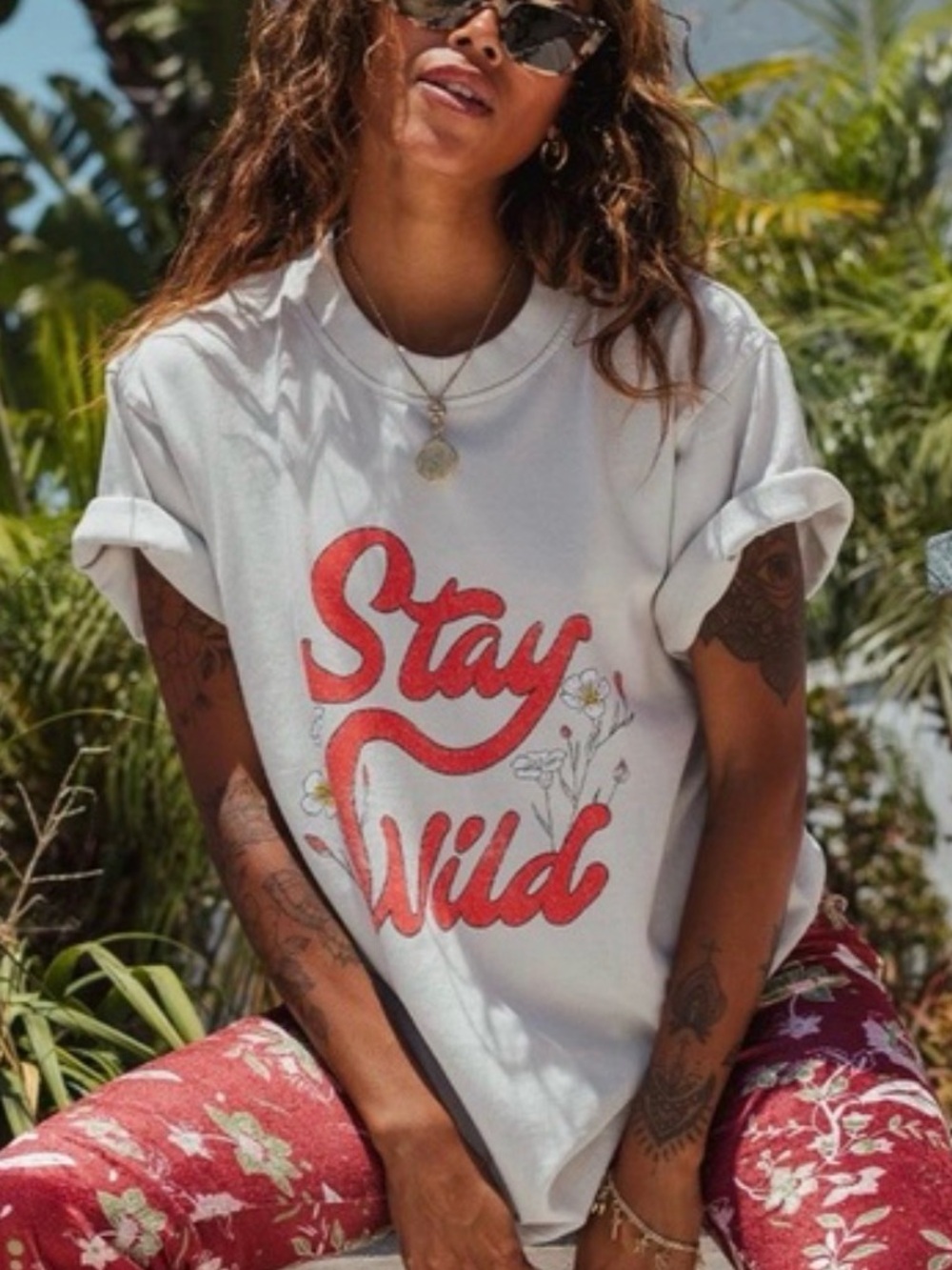 Stay Wild Graphic Women’s Tee - White with Red Print
